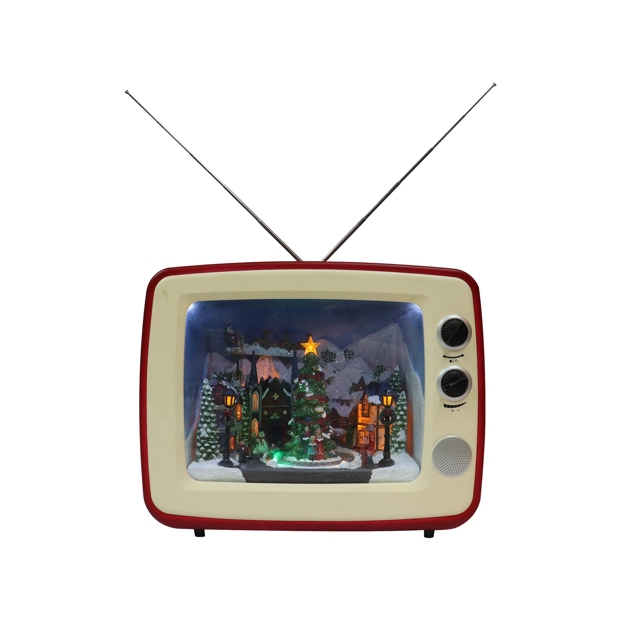 Moments in Time 12.3" Animated Red Retro TV with Mountain Scene